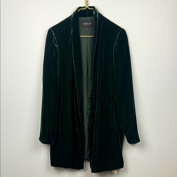 Lafayette 148 emerald green medium velvet silk blend longline open front jacket - Picture 1 of 8